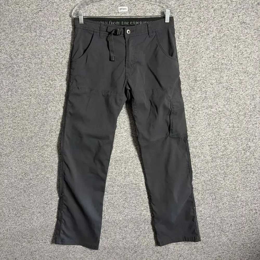 Prana Men's Size 32/32 Gray Nylon Straight Leg Zion Belted Outerwear Pants